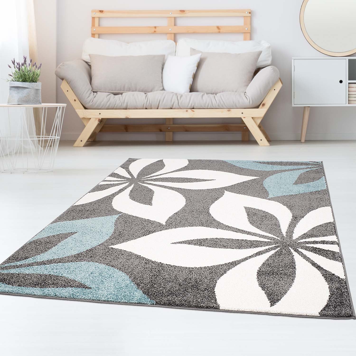 Tapijt Omid Spring Laagpolig Vloerkleed Blauwe Bloemen - Omid Carpets