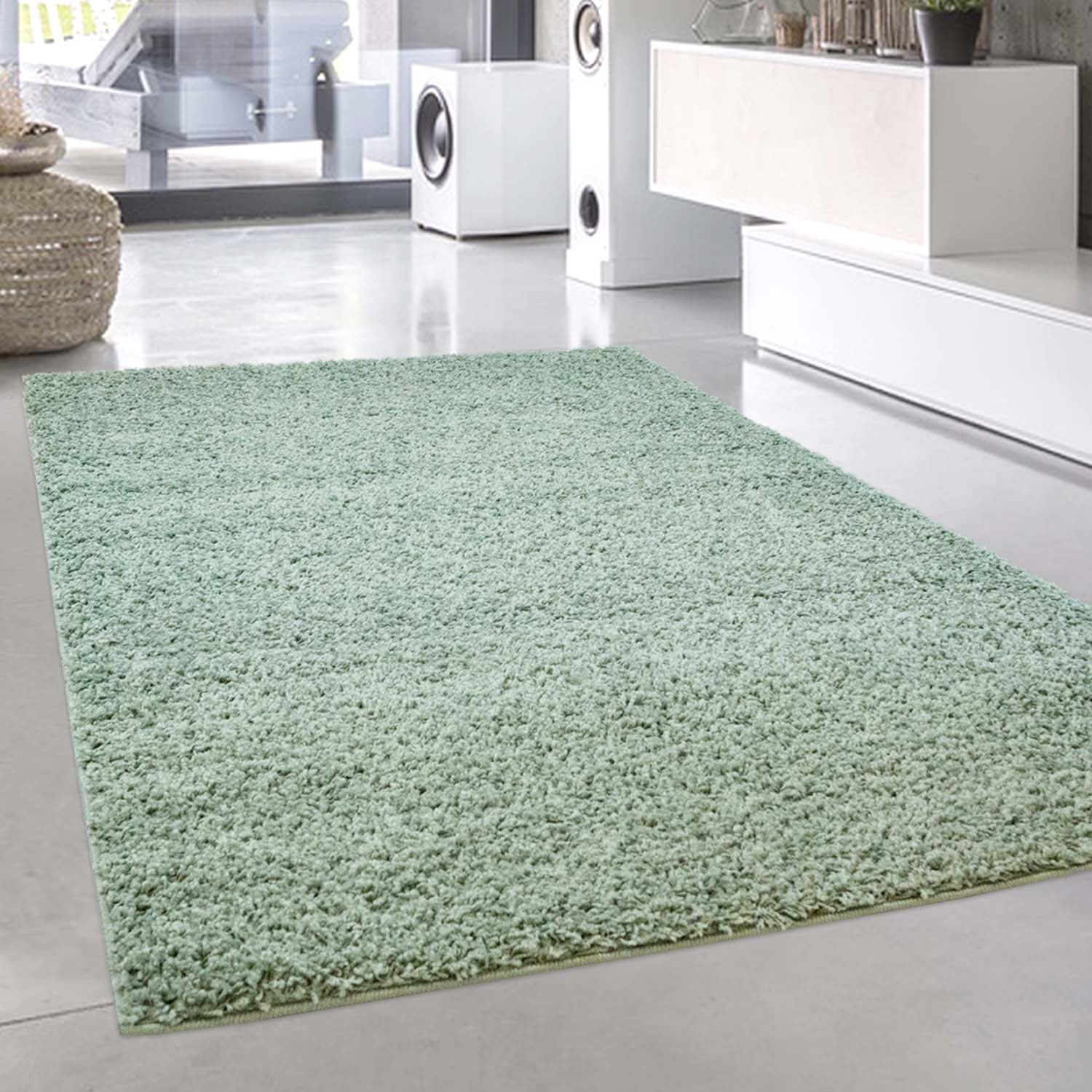 Tapijt Omid Effen Hoogpolig Vloerkleed Pastelgroen - Omid Carpets