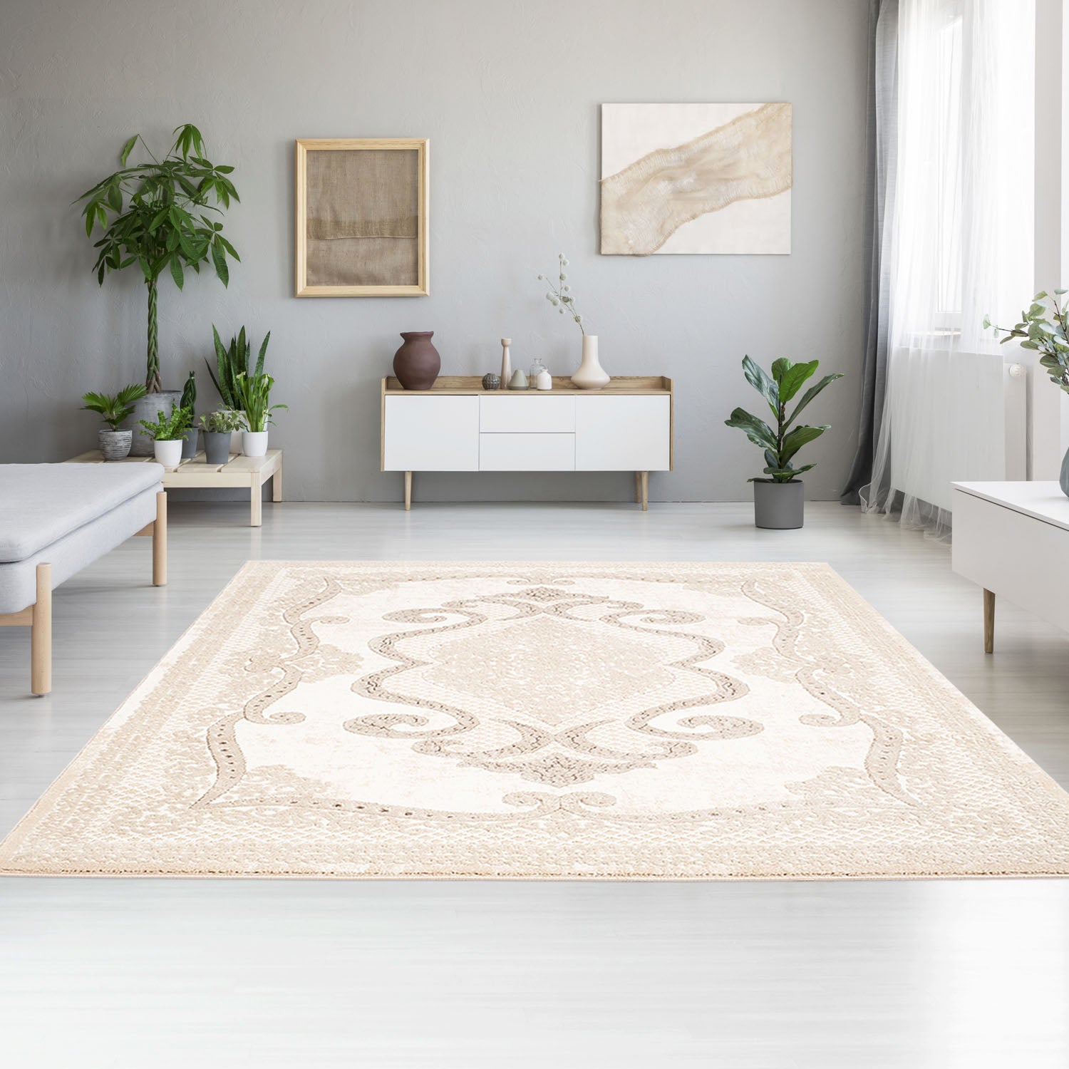 Tapijt Omid Spring Laagpolig Vloerkleed Natural Classic Creme - Omid Carpets