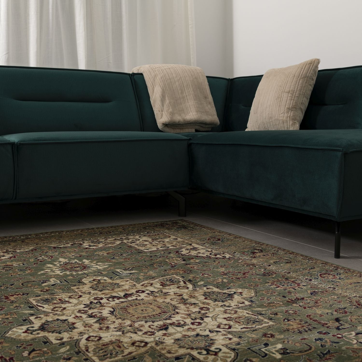 Dun Vloerkleed met Anti-Slip Groen Laagpolig Tapijt Omid Vintage