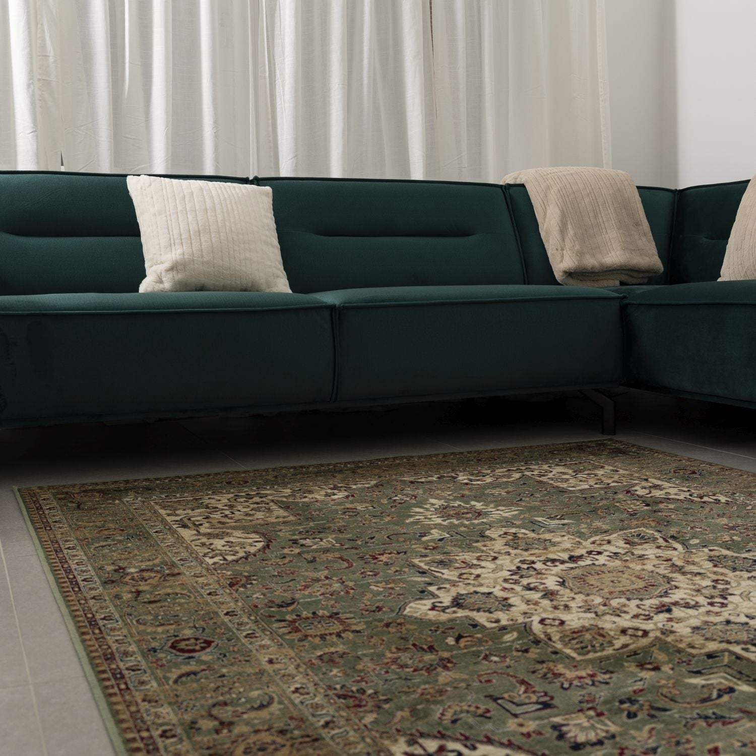 Dun Vloerkleed met Anti-Slip Groen Laagpolig Tapijt Omid Vintage