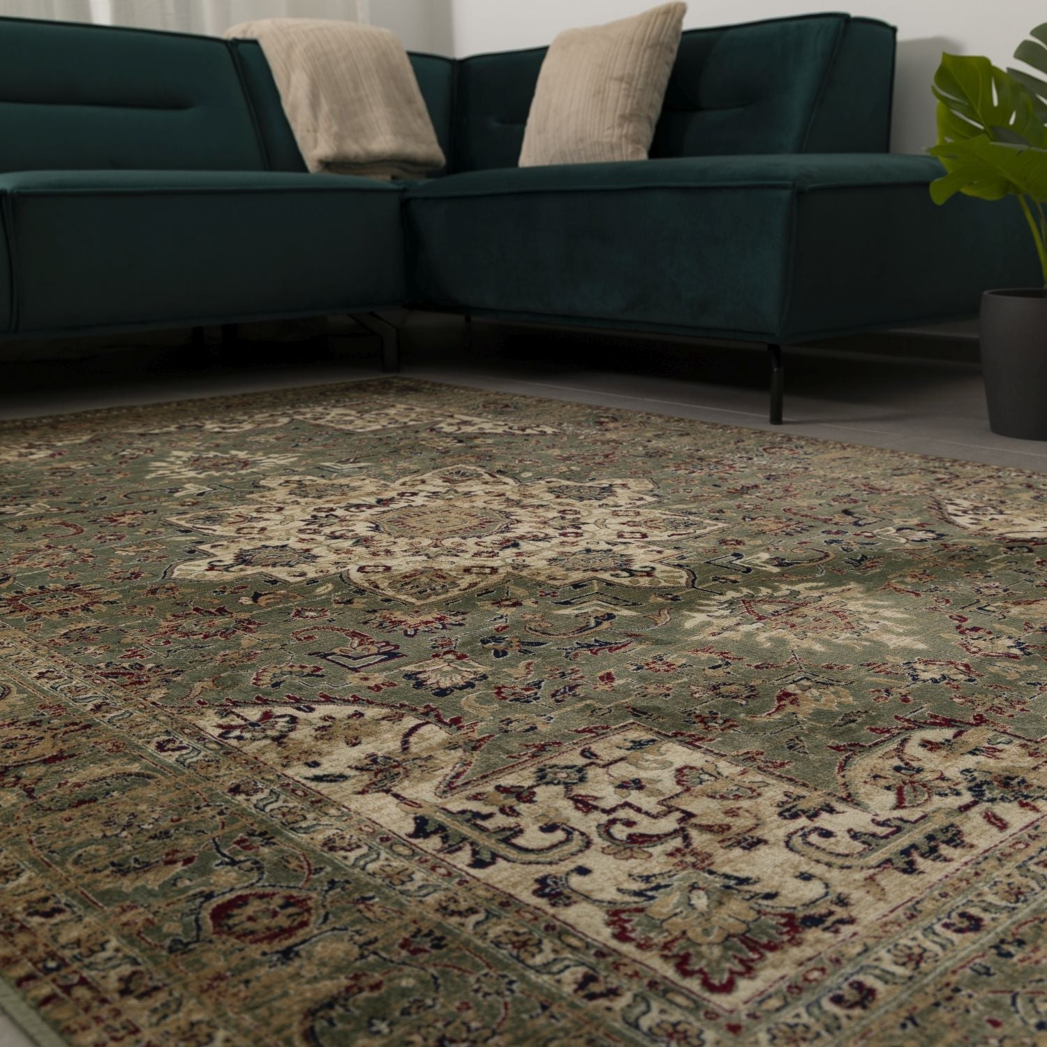 Dun Vloerkleed met Anti-Slip Groen Laagpolig Tapijt Omid Vintage