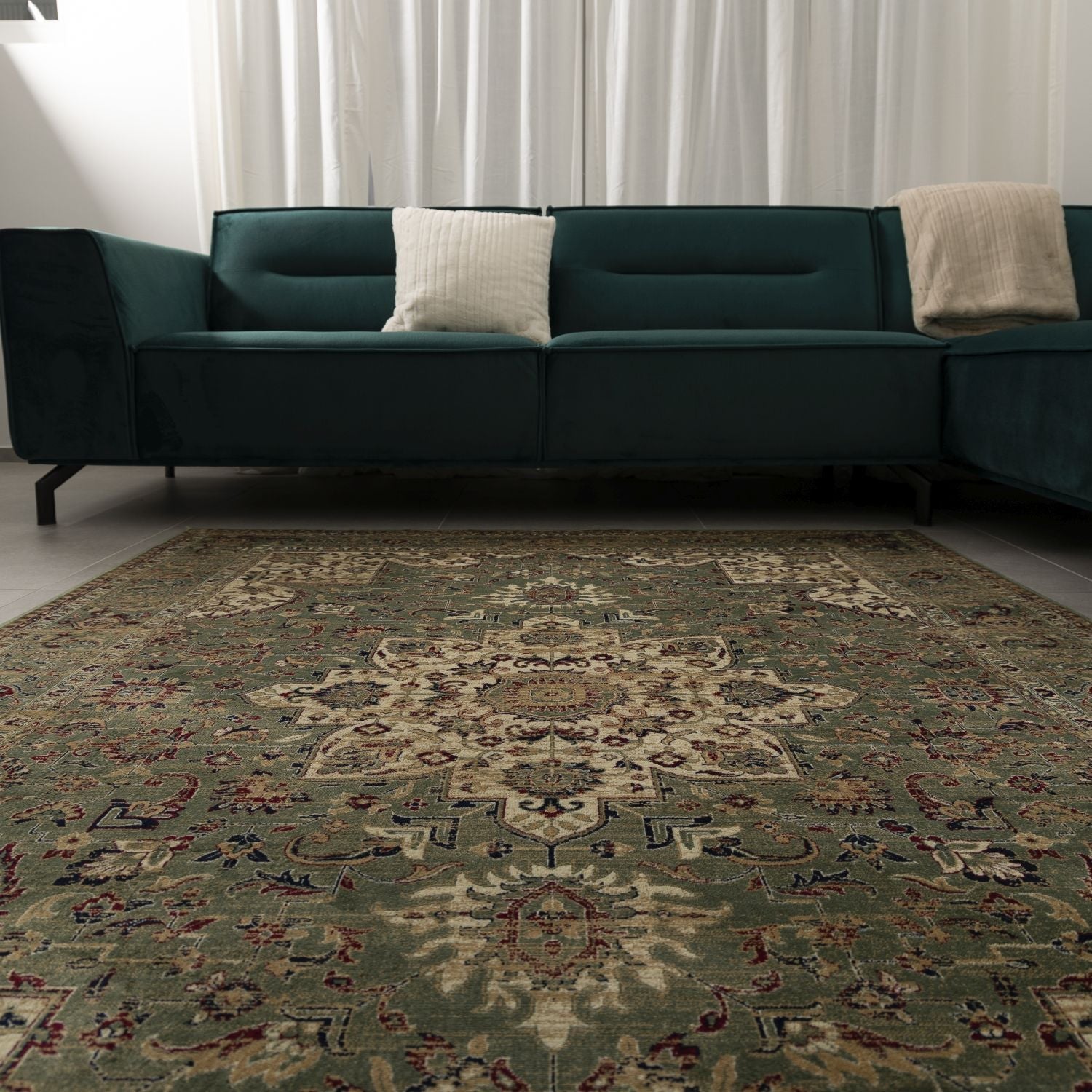 Dun Vloerkleed met Anti-Slip Groen Laagpolig Tapijt Omid Vintage