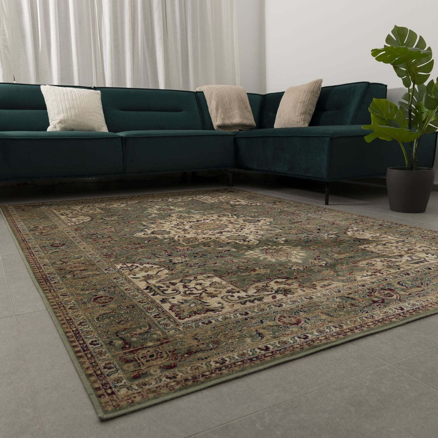 Dun Vloerkleed met Anti-Slip Groen Laagpolig Tapijt Omid Vintage