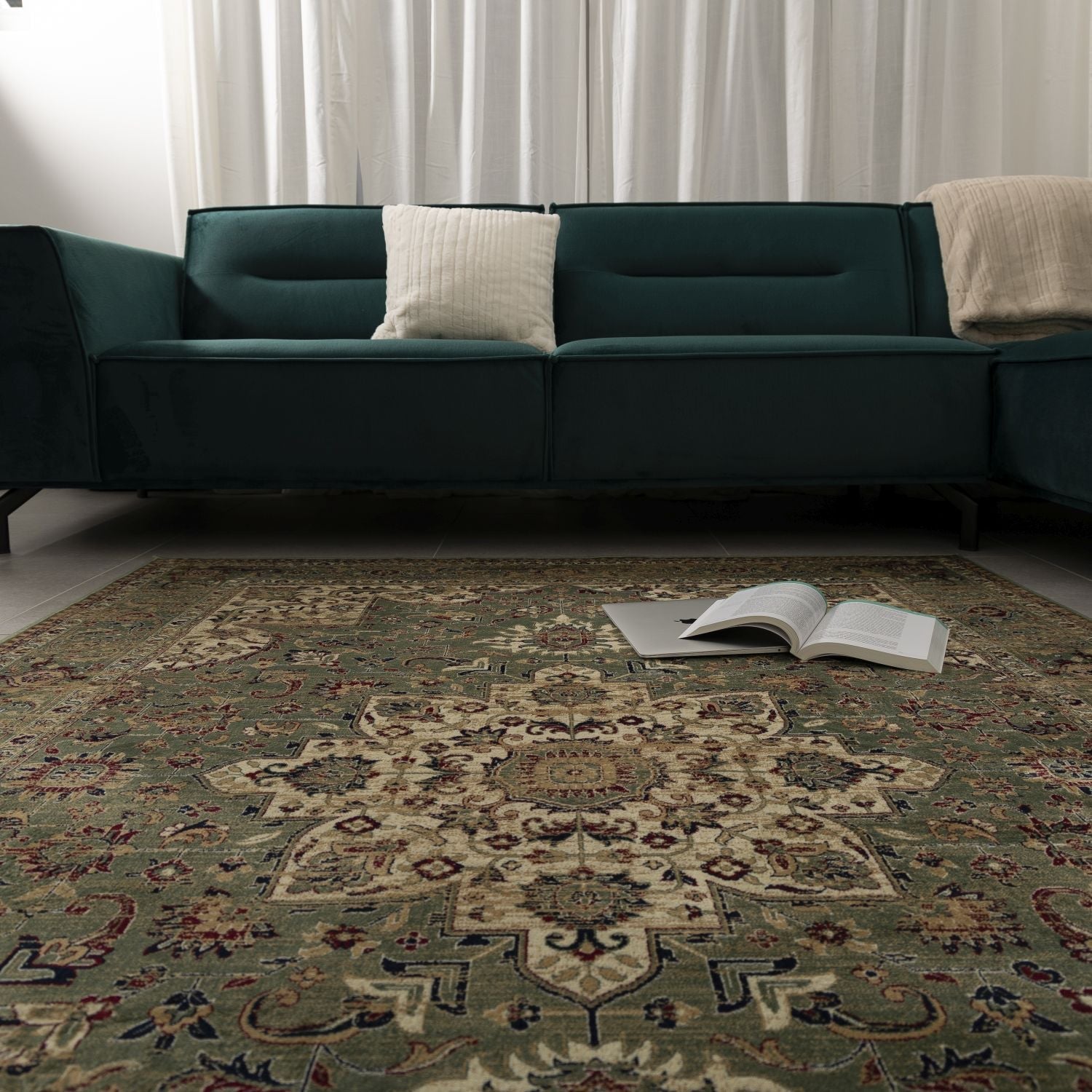 Dun Vloerkleed met Anti-Slip Groen Laagpolig Tapijt Omid Vintage