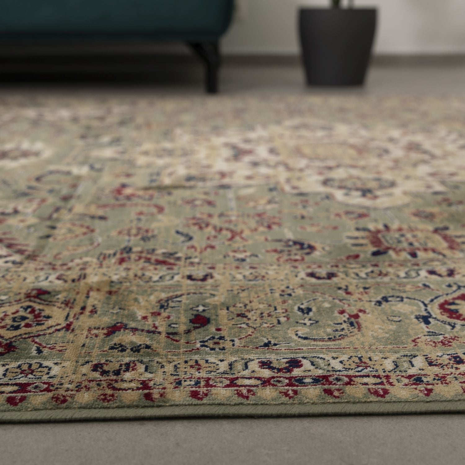 Dun Vloerkleed met Anti-Slip Groen Laagpolig Tapijt Omid Vintage