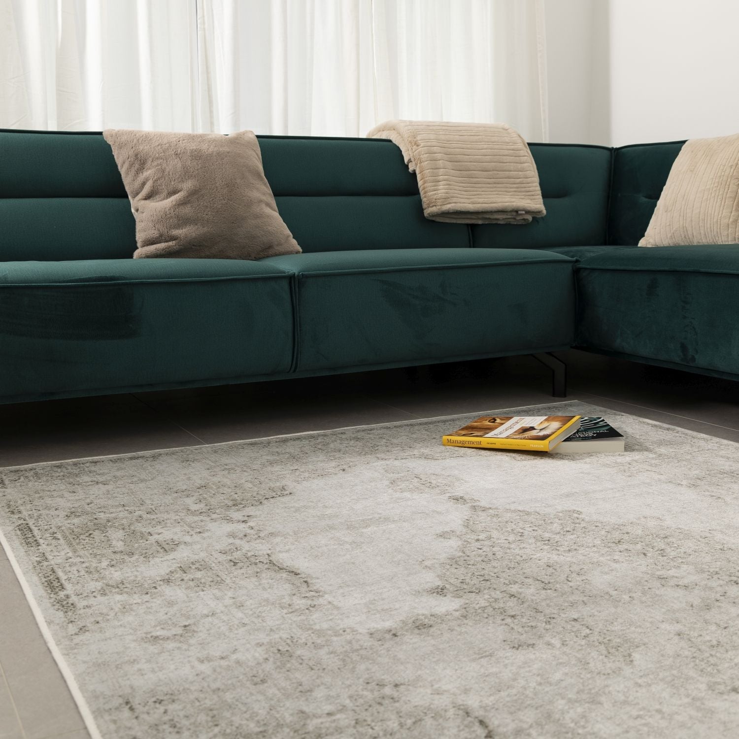 Dun Vloerkleed met Anti-Slip Grijs Laagpolig Tapijt Omid Vintage