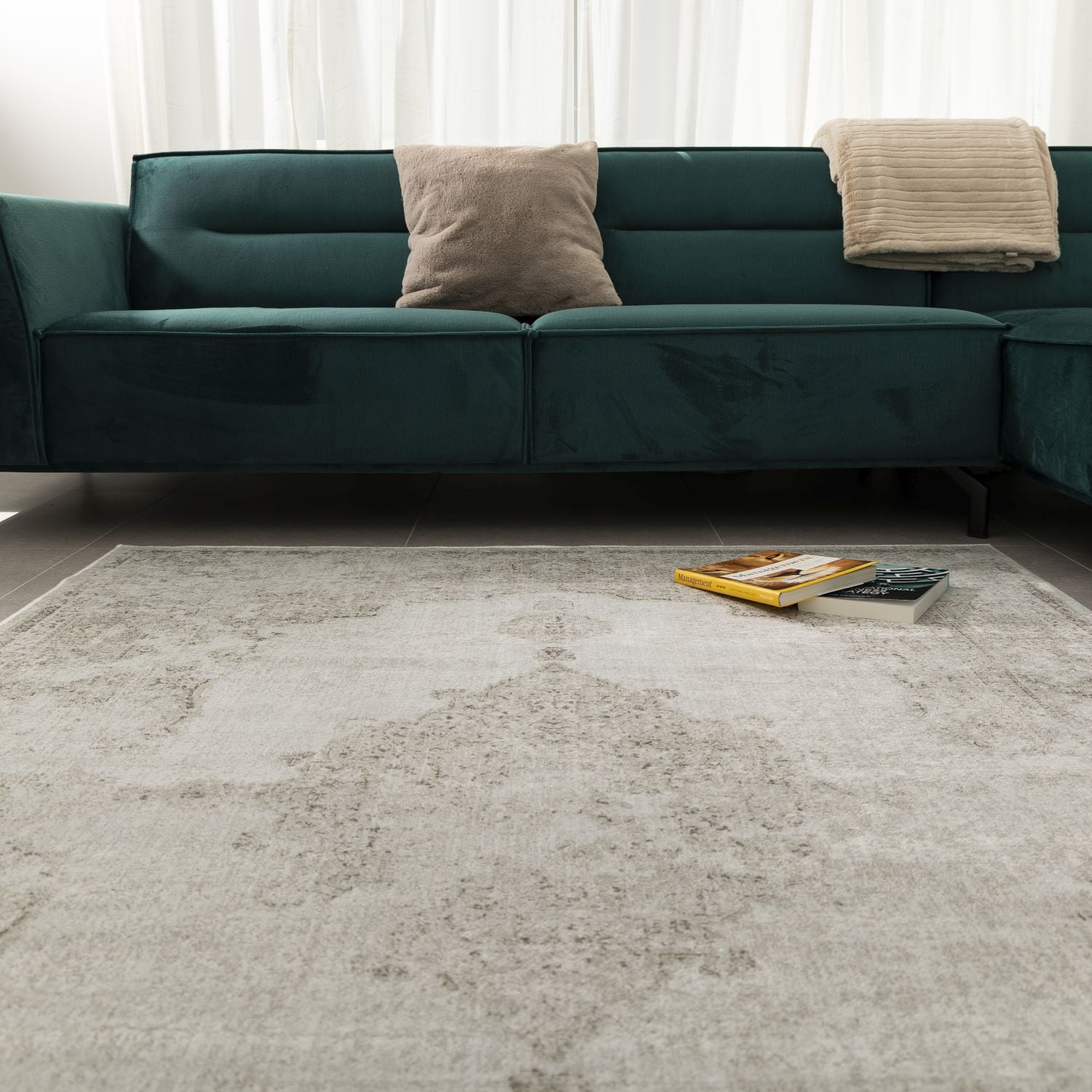 Dun Vloerkleed met Anti-Slip Grijs Laagpolig Tapijt Omid Vintage