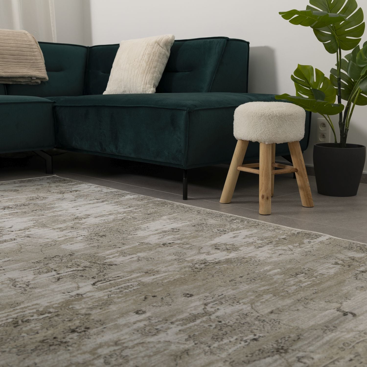 Dun Vloerkleed met Anti-Slip Beige Laagpolig Tapijt Omid Vintage