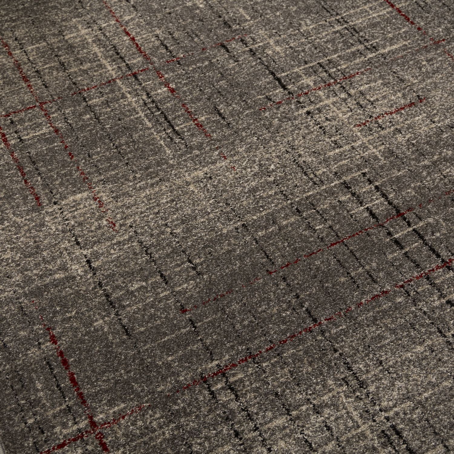 Donkergrijs met Rood Tapijt Laagpolig Vloerkleed Omid Belgian Design