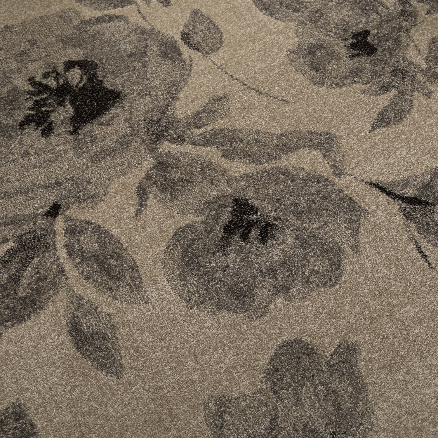 Beige met Grijs Tapijt Laagpolig Vloerkleed Omid Belgian Design Bloemenpatroon