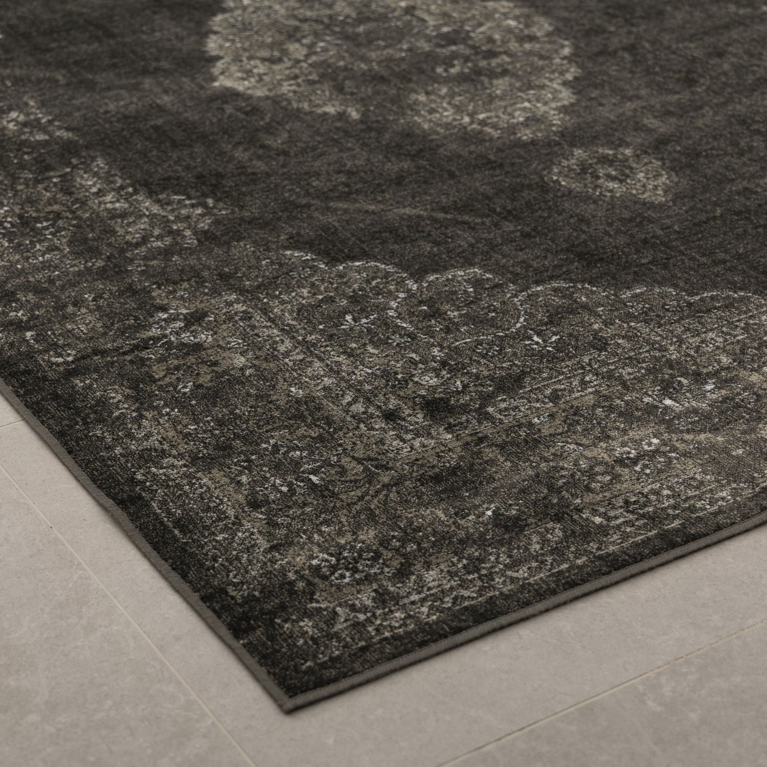 Dun Vloerkleed met Anti-Slip Antraciet Laagpolig Tapijt Omid Vintage