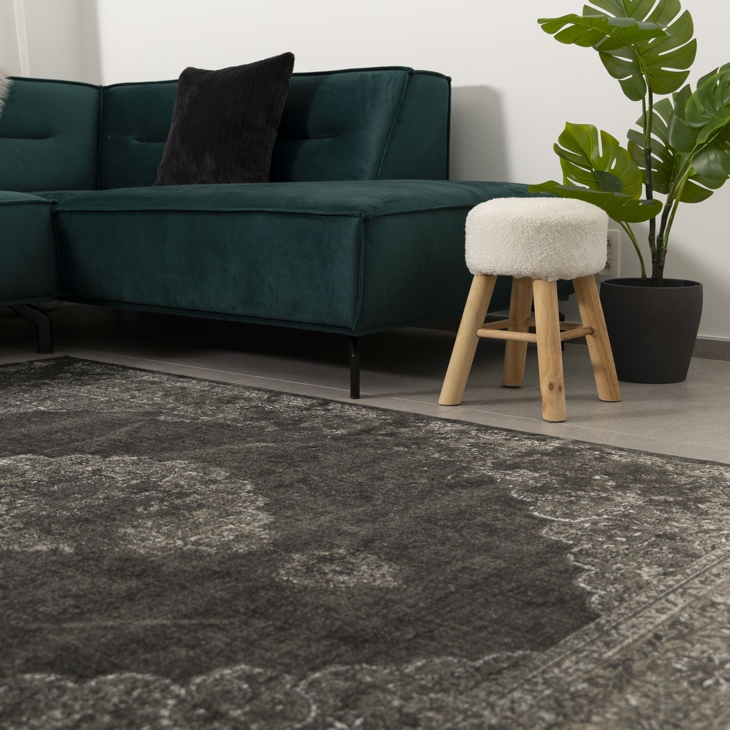 Dun Vloerkleed met Anti-Slip Antraciet Laagpolig Tapijt Omid Vintage