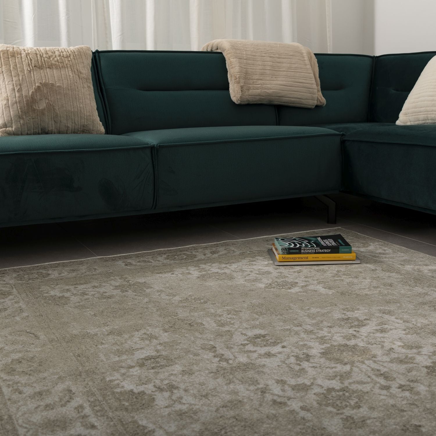 Dun Vloerkleed met Anti-Slip Beige Laagpolig Tapijt Omid Vintage