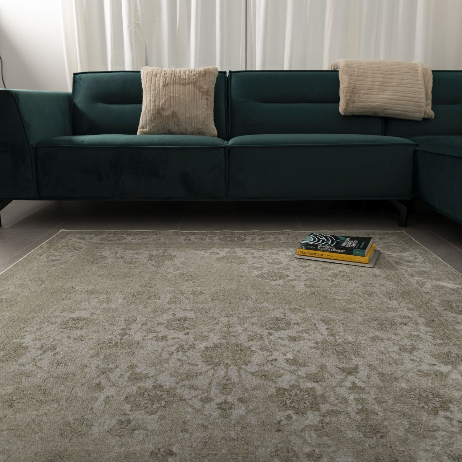 Dun Vloerkleed met Anti-Slip Beige Laagpolig Tapijt Omid Vintage