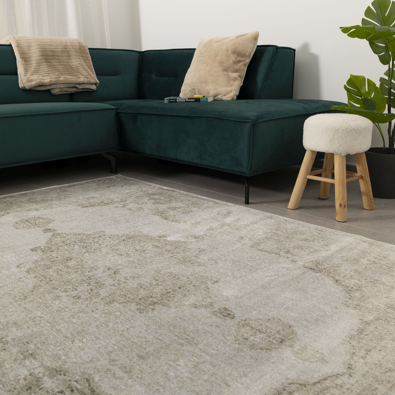 Dun Vloerkleed met Anti-Slip Beige Laagpolig Tapijt Omid Vintage