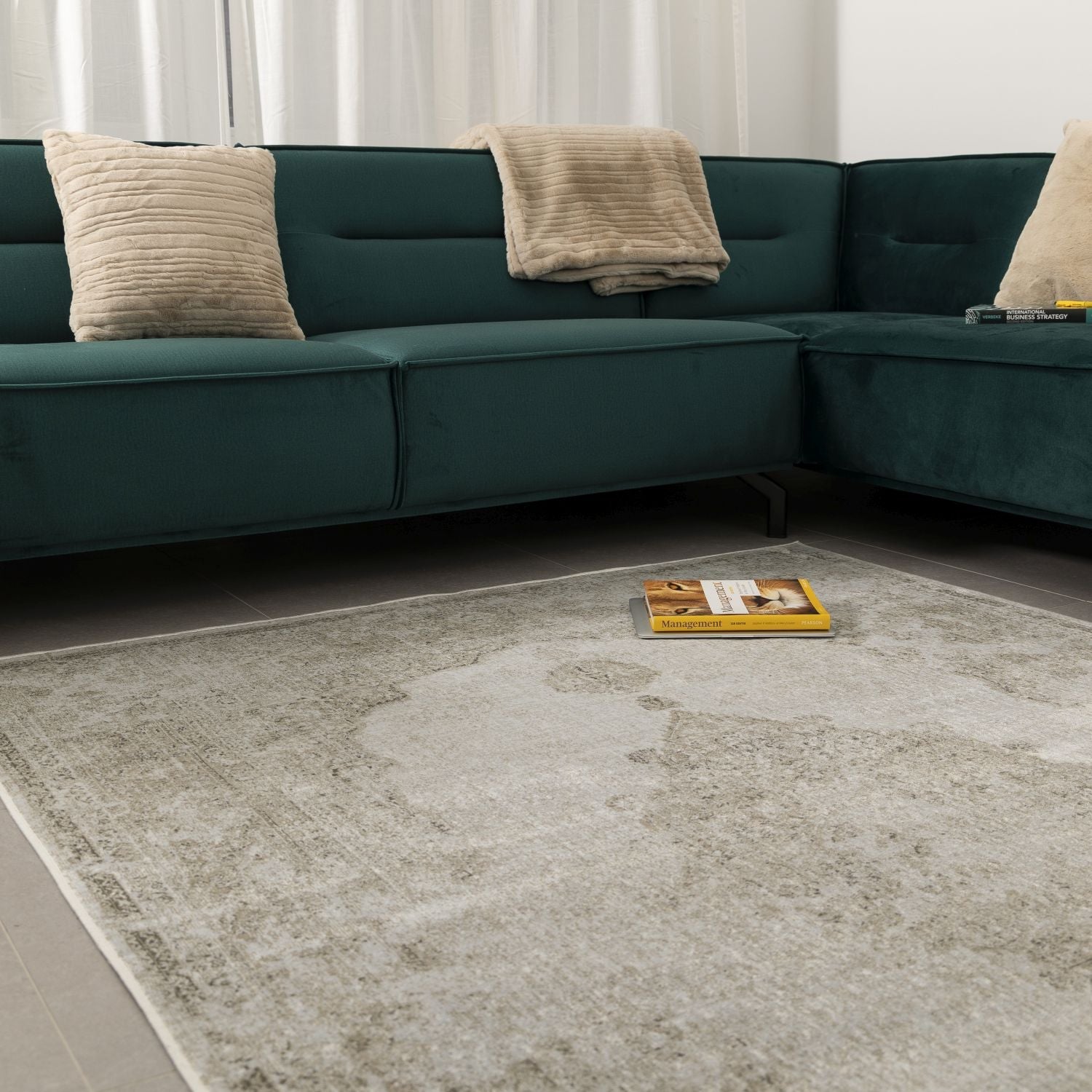 Dun Vloerkleed met Anti-Slip Beige Laagpolig Tapijt Omid Vintage