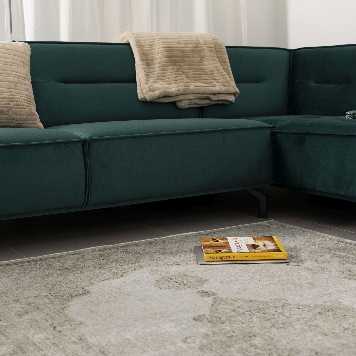 Dun Vloerkleed met Anti-Slip Beige Laagpolig Tapijt Omid Vintage