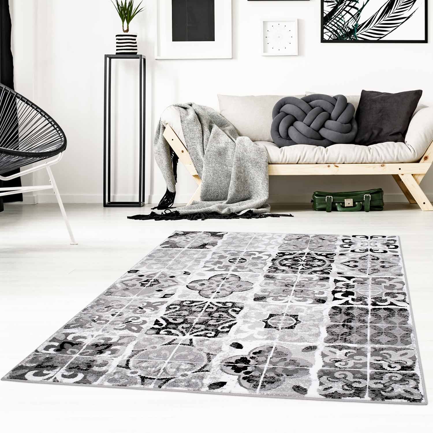 Tapijt Omid Grijstinten Abstract Vloerkleed 9 - Omid Carpets